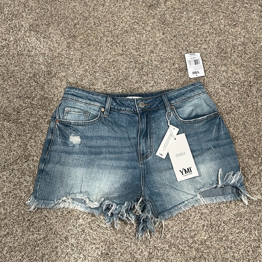 YMI Women's Frayed Hem Jean Shorts - Blue